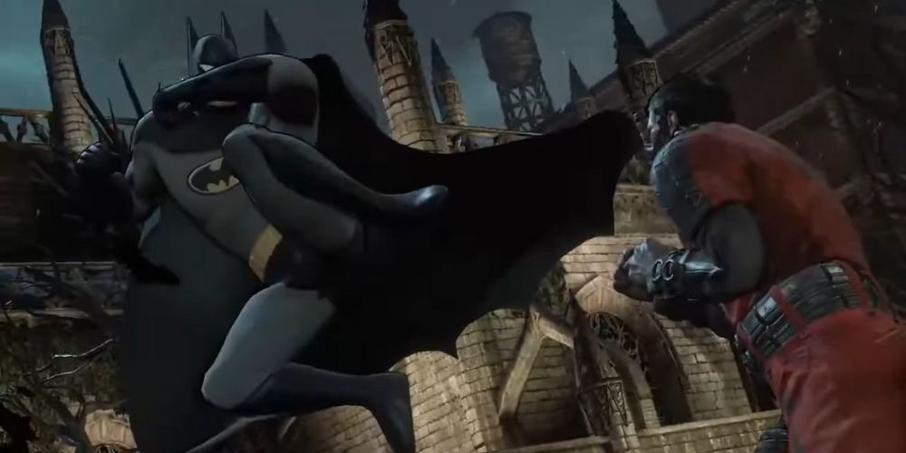 Batman preps a kick in Arkham City
