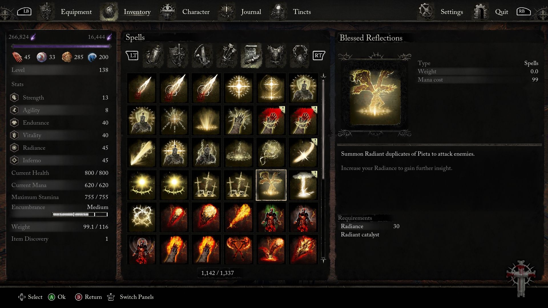 Blessed Reflections spell description lords of the fallen