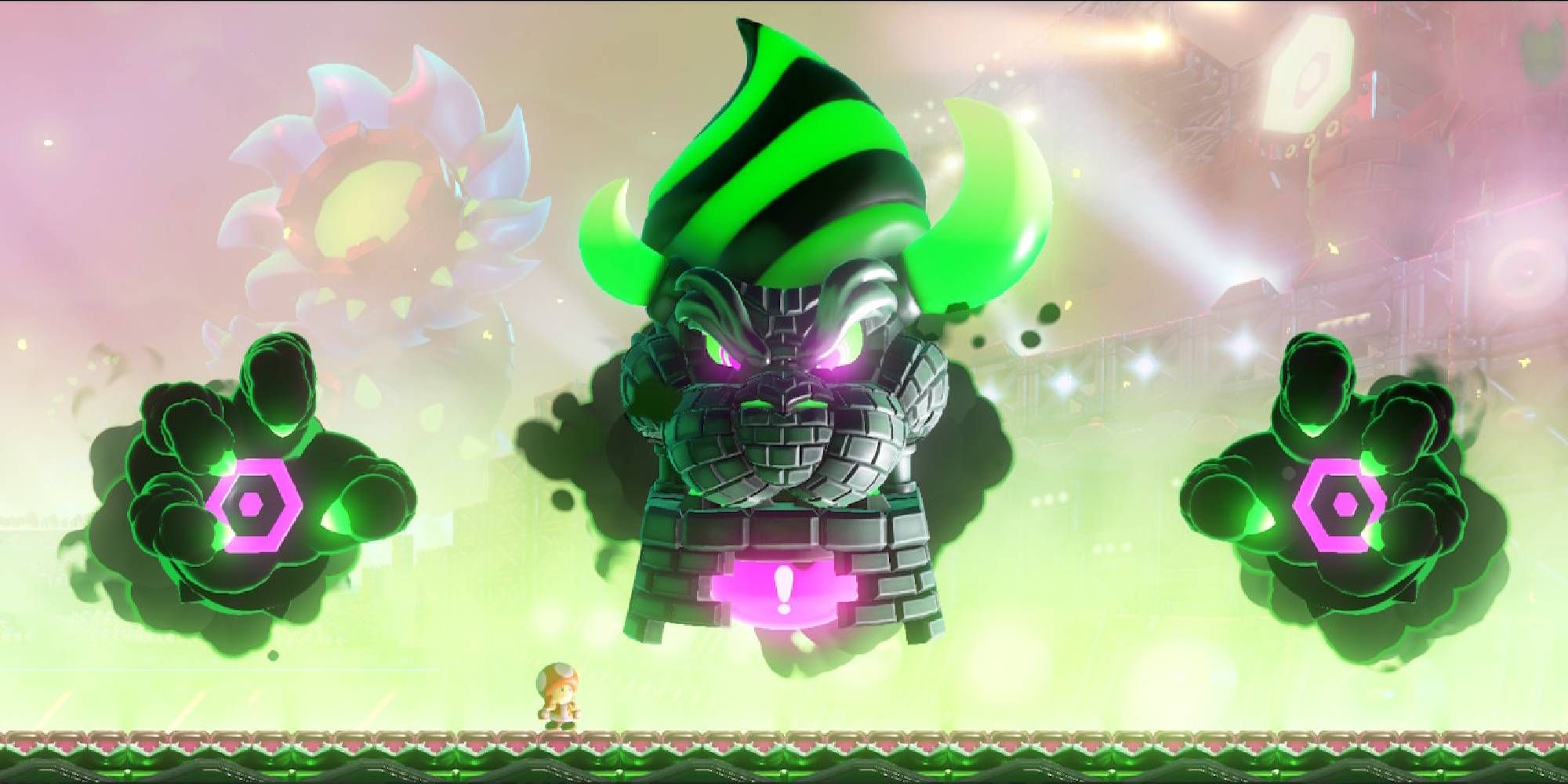 toadette facing castle bowser in the final battle bowsers rage stage