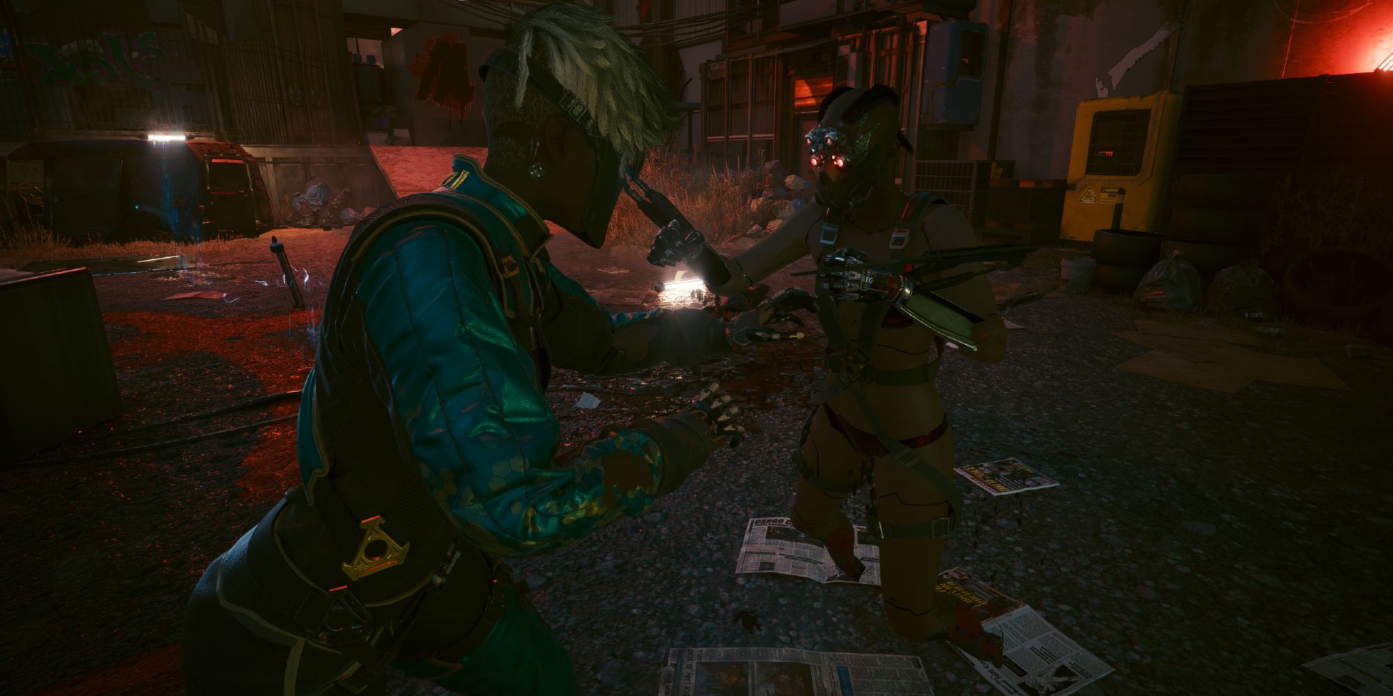 V fighting Zaria Hughes in Cyberpunk 2077.