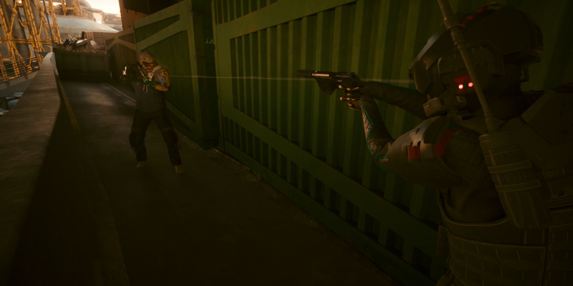 V fighting Matt Liaw in Cyberpunk 2077.