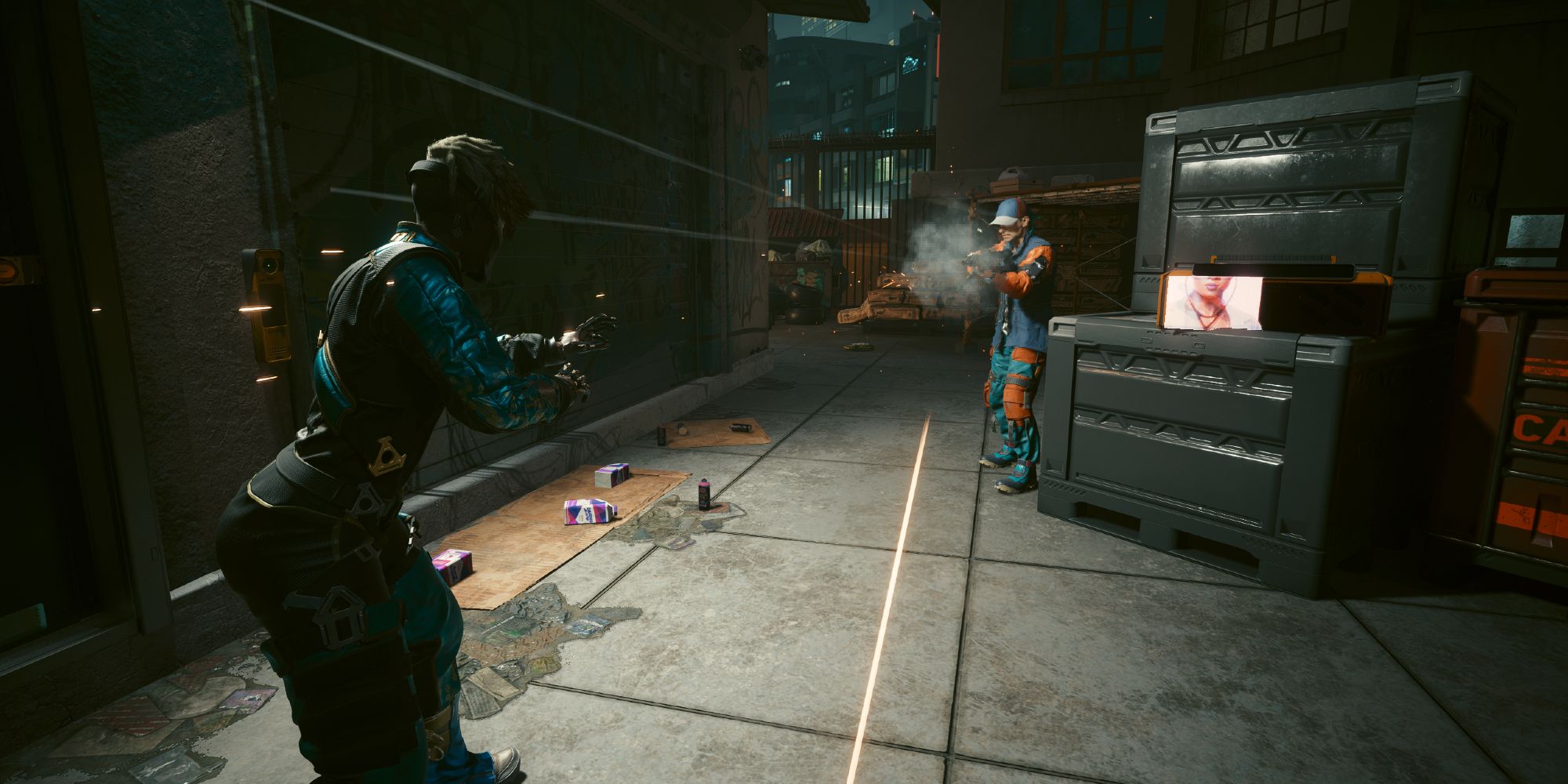 V fighting Gaston Phillips in Cyberpunk 2077.