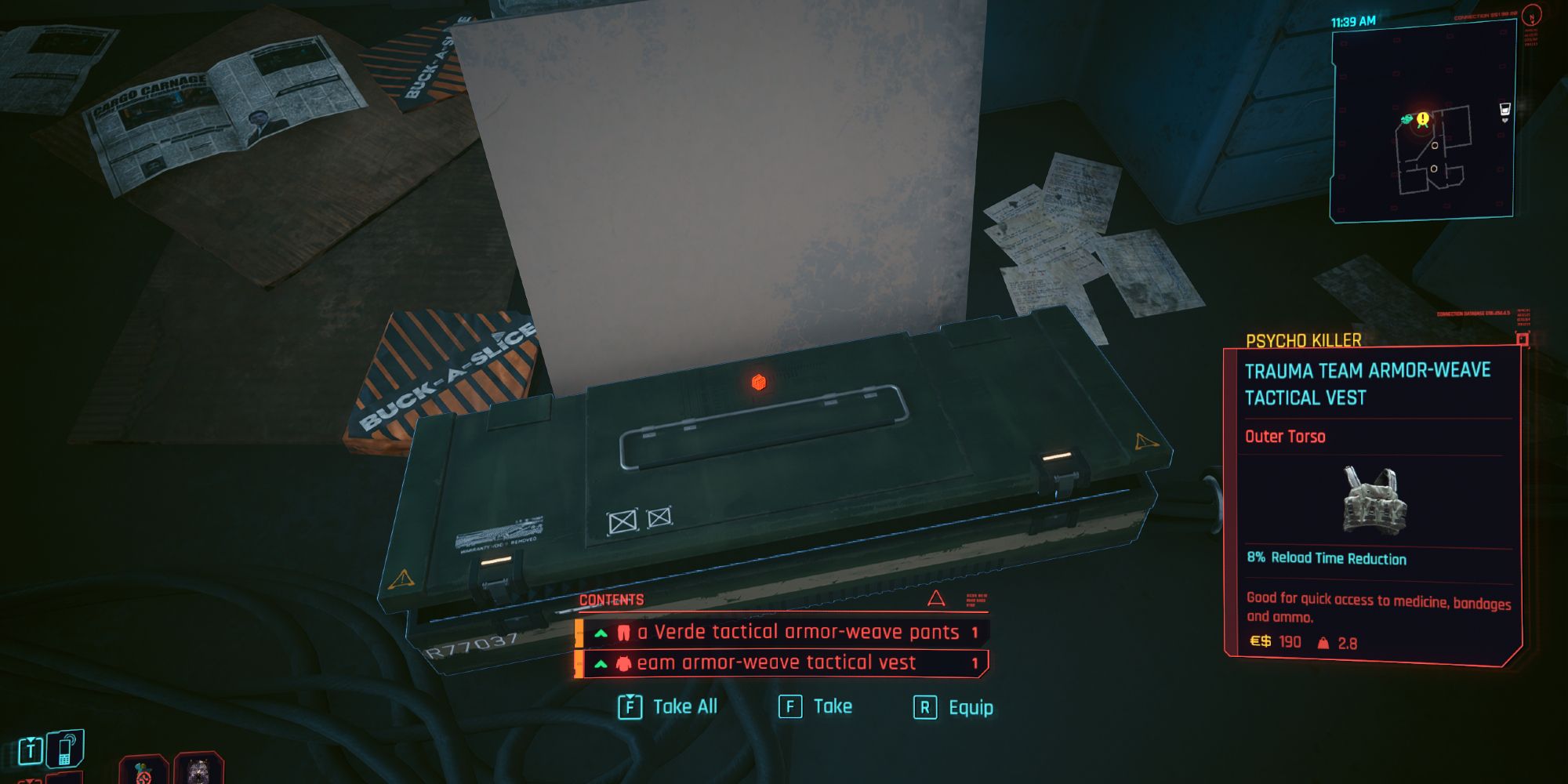 Container case holding the rewards for completing Psycho Killer in Cyberpunk 2077.