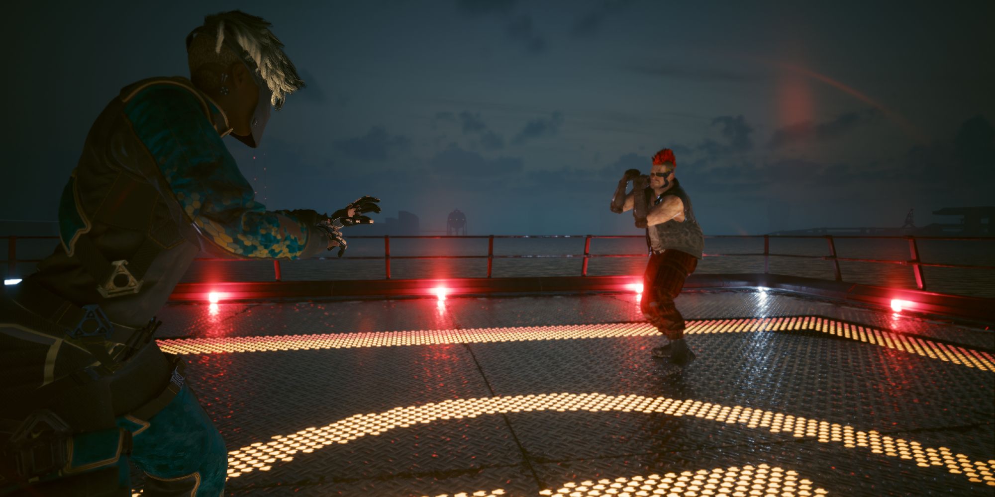 V fighting Alec Johnson in Cyberpunk 2077.