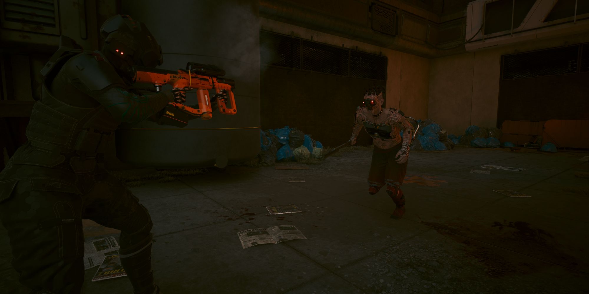 V fighting Elias Carter in Cyberpunk 2077.