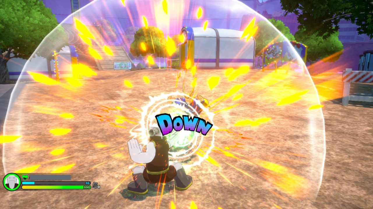 Cementoss knocking down an enemy with a point blank Quirk Skill.
