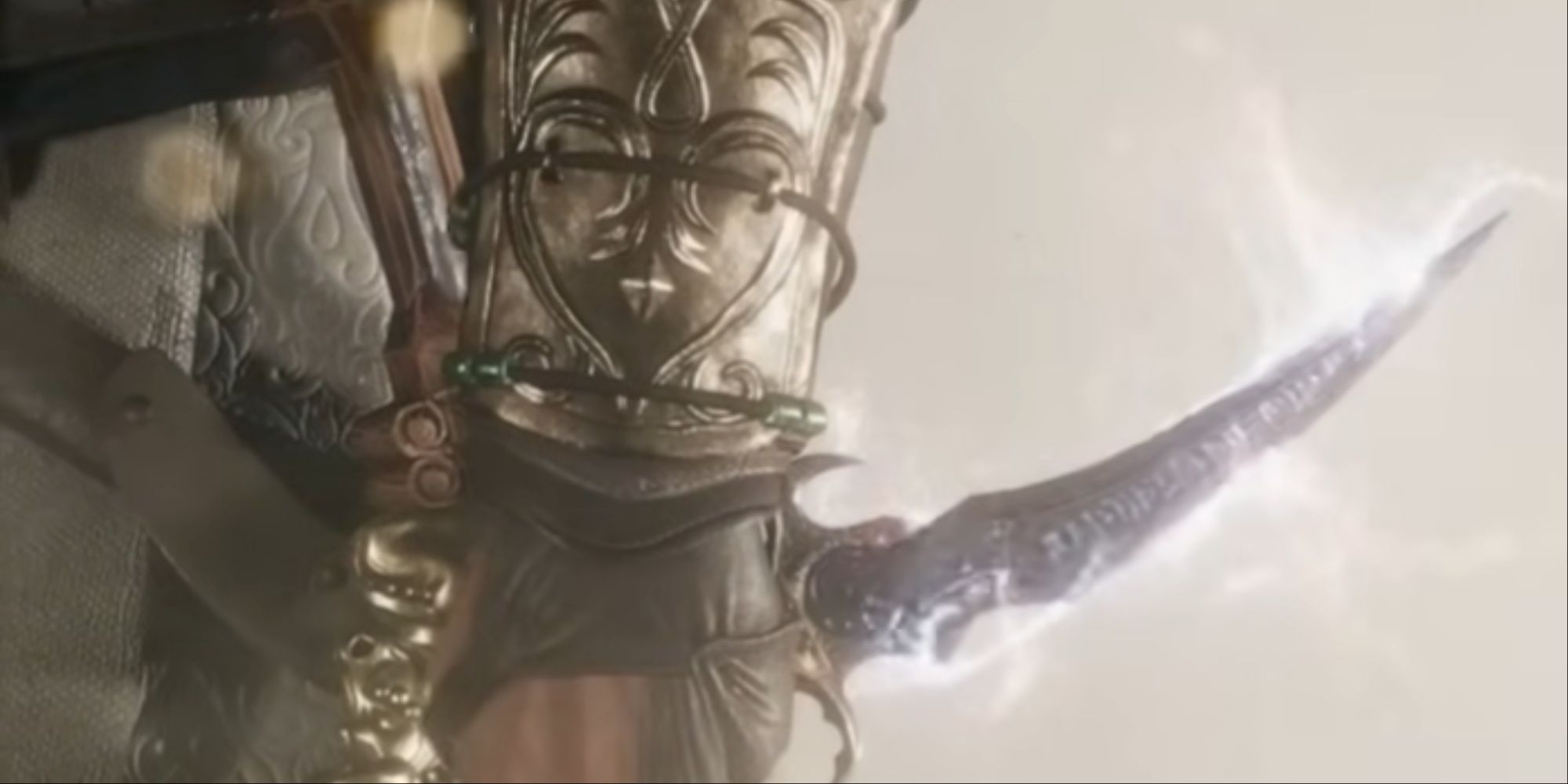 A close-up of Basim holding the Dagger of Time from the selection menu in AC Mirage's inventory.