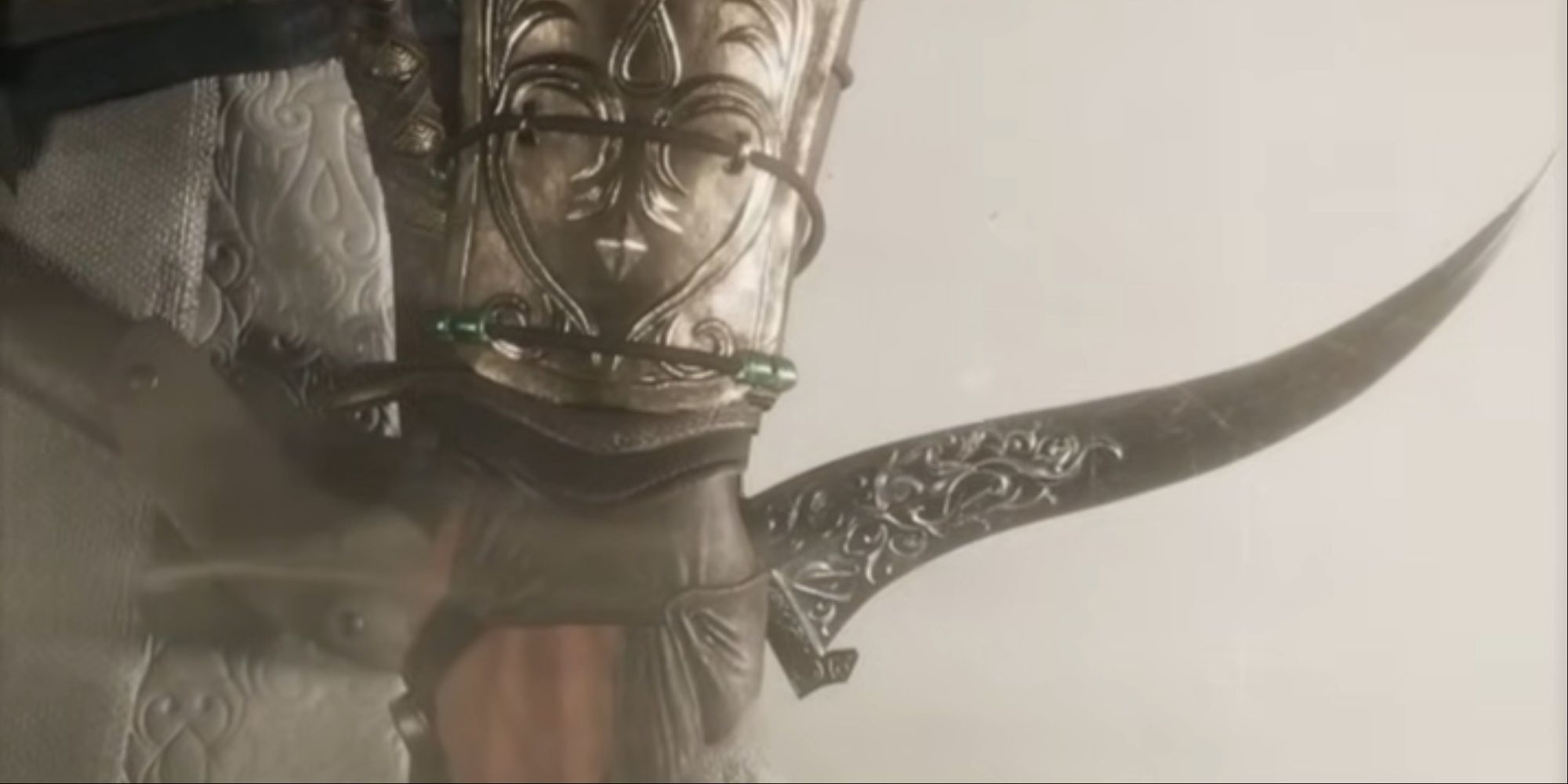 A close-up of Basim holding the Abbasid Knight Dagger from the selection menu in AC Mirage's inventory.