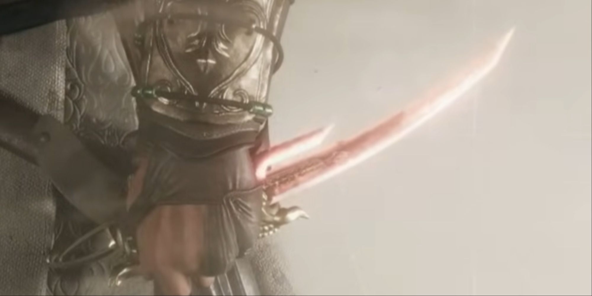 A close-up of Basim holding the Demon Fang Dagger from the selection menu in AC Mirage's inventory.