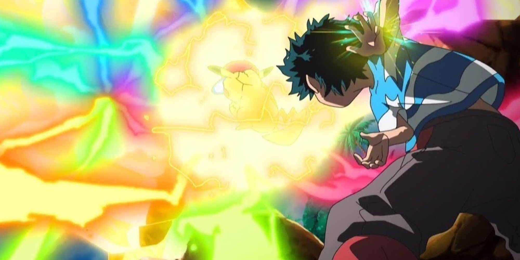 Ash And Pikachu Firing Rainbow-Coloured Bolts of Lightning Forward