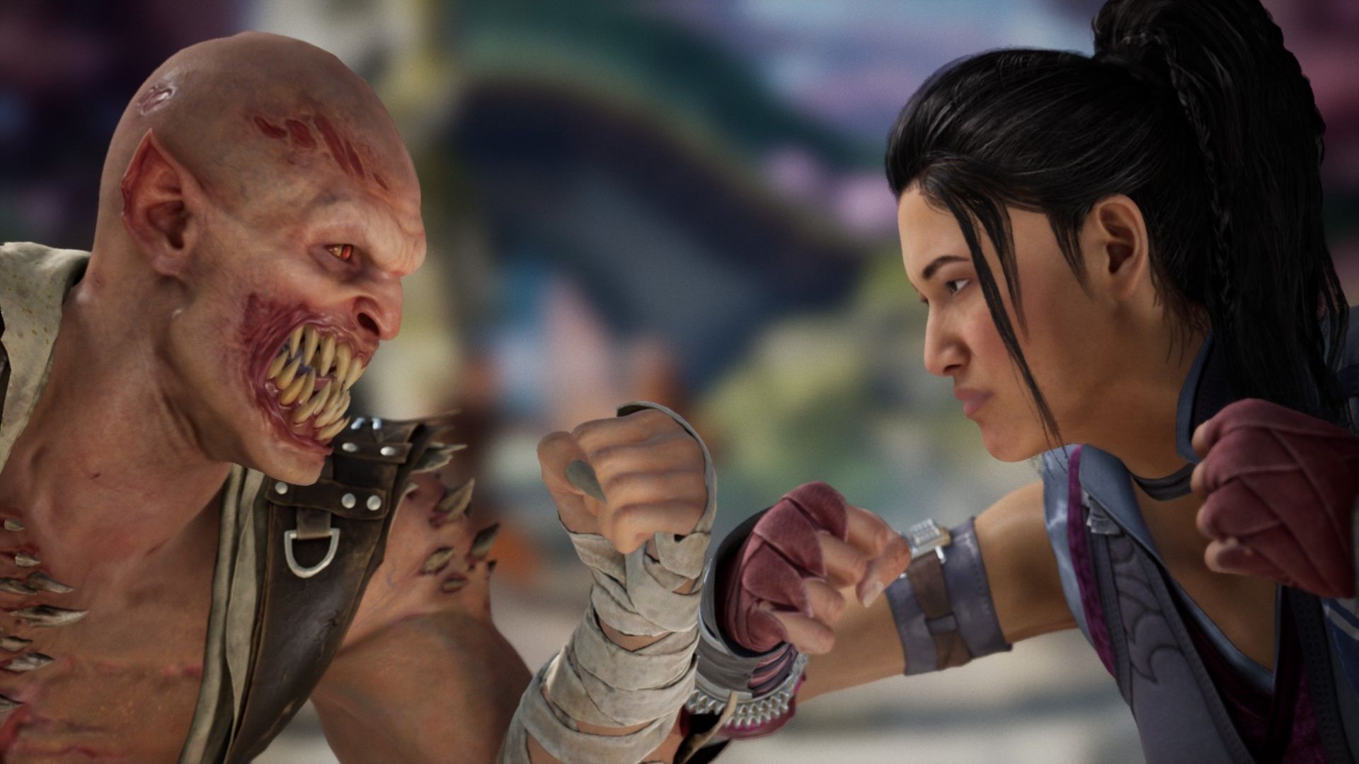 Baraka and Li Mei clashing against each other before they fight in Mortal Kombat 1.