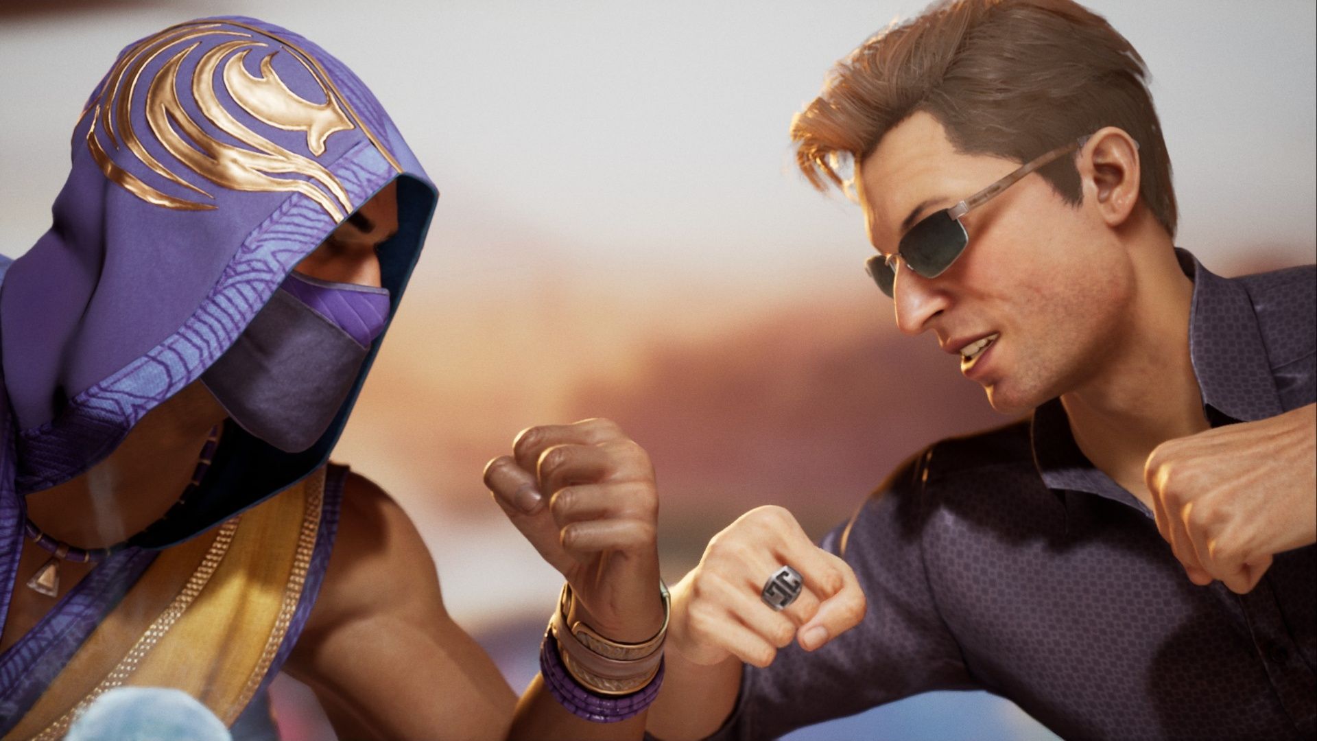Rain and Johnny Cage clash against each other to fight in Mortal Kombat 1.