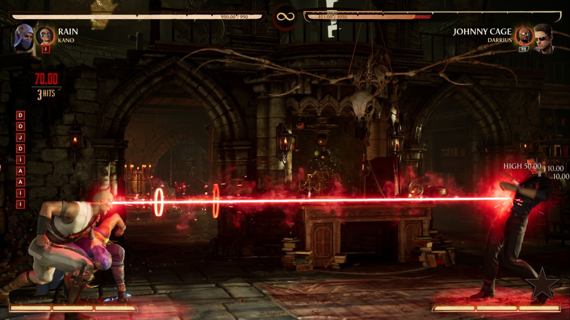 Rain calls on Kano to use his laser Kameo in Mortal Kombat 1.