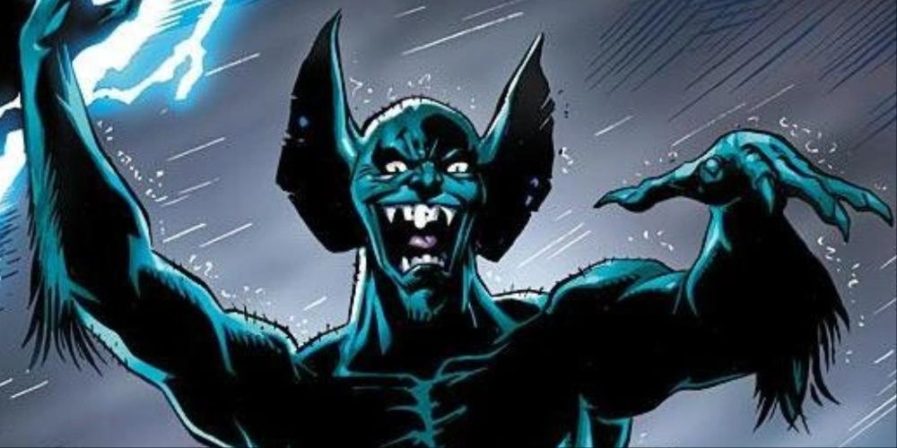 Jackal from Spider-Man, laughing in the rain.