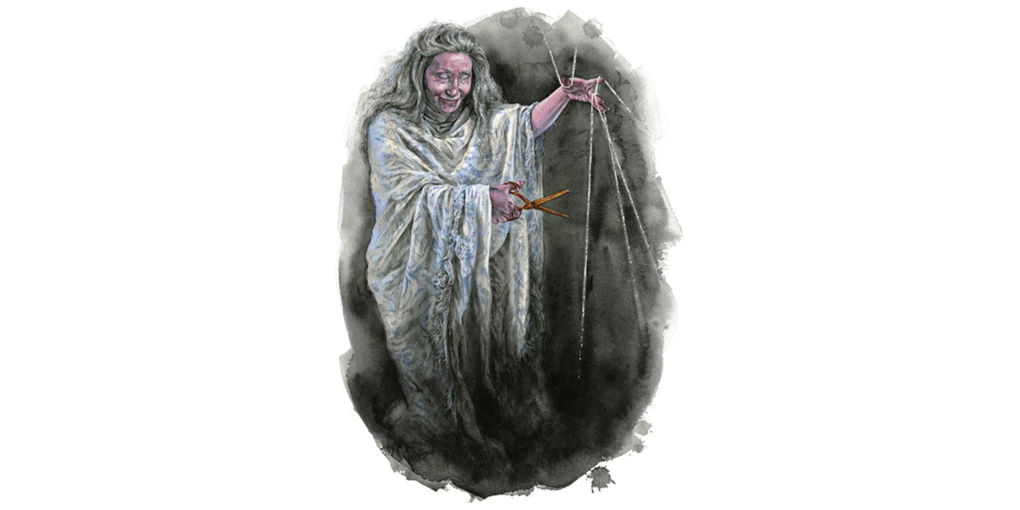 DND Fate Hag monster using her shears to cut thread