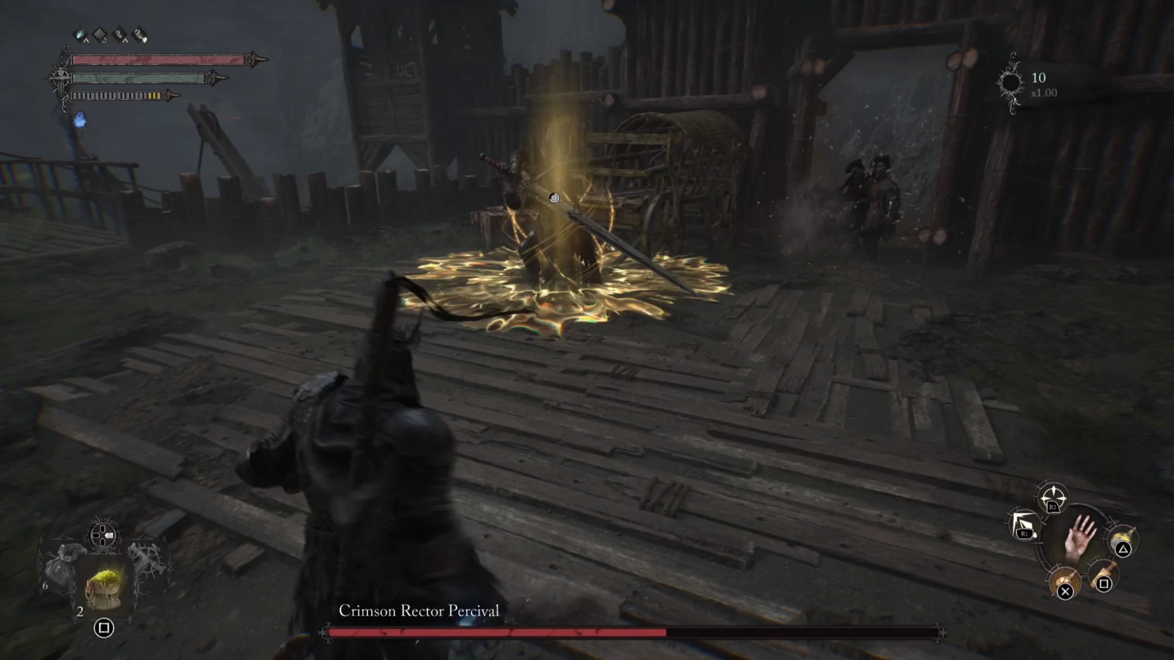 Crimson Rector Percival Boss Fight casting healing spell in Lords of the Fallen