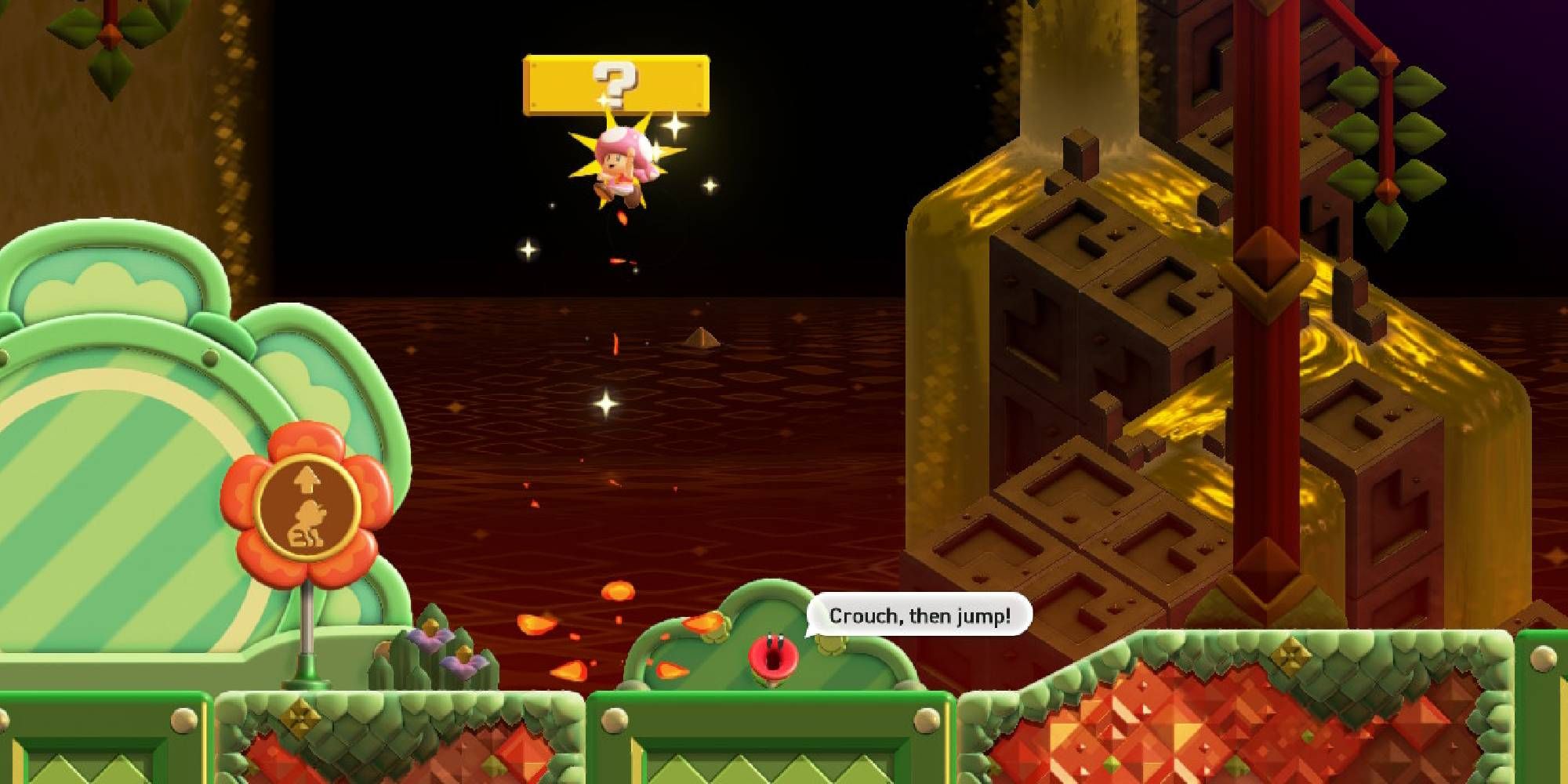 toadette at the start of crouching high jump challenge