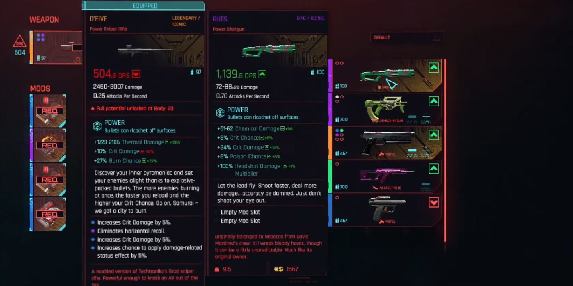 cyberpunk 2077 guts weapon informatiional panel