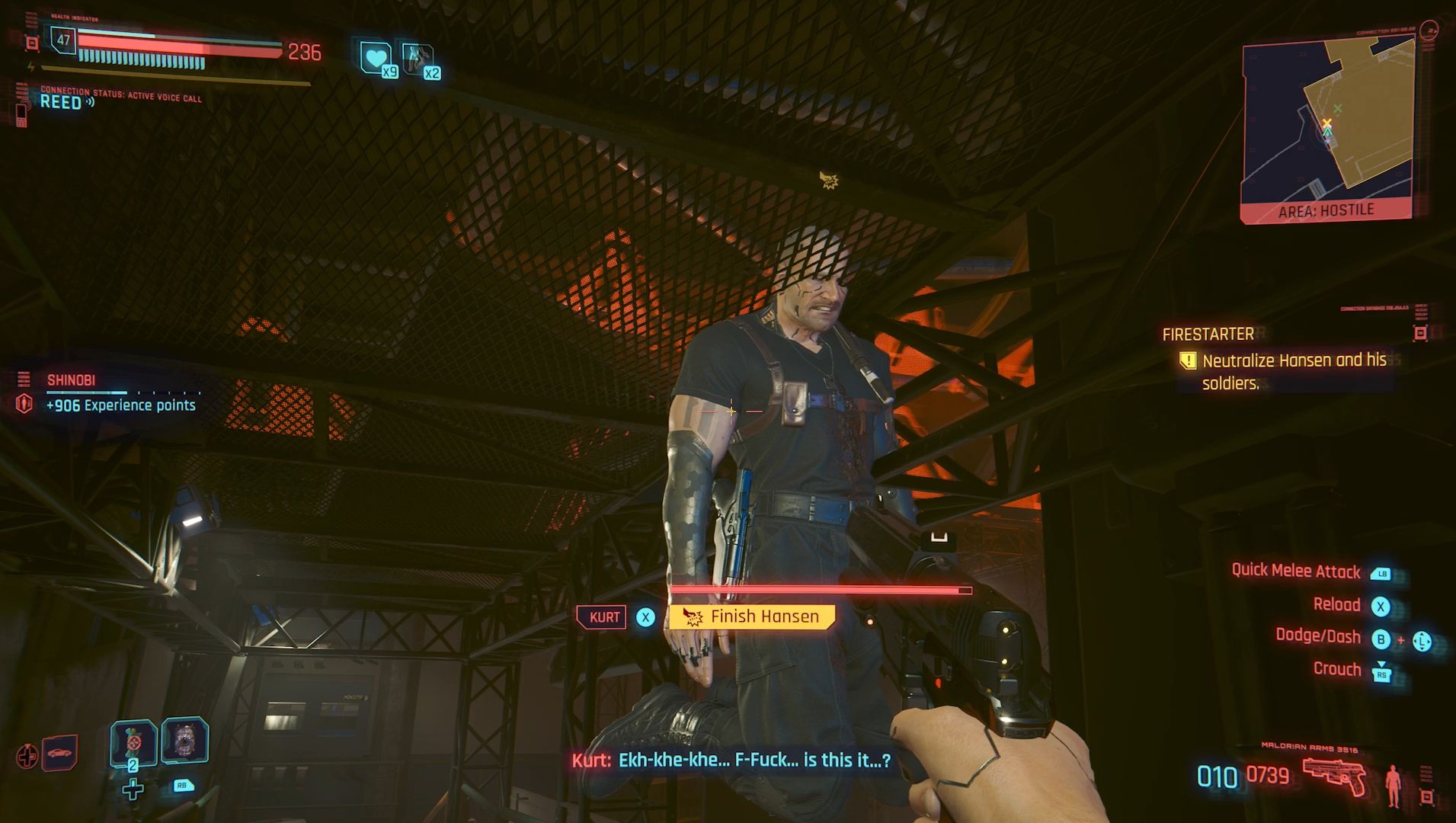 Cyberpunk 2077 Phantom Liberty Screenshot Of Hansen On Knees, Ready To Be Finished Off