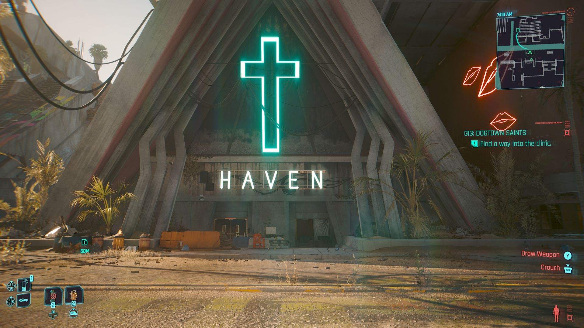 Cyberpunk 2077 Phantom Liberty Screenshot Of Front Of Haven Clinic