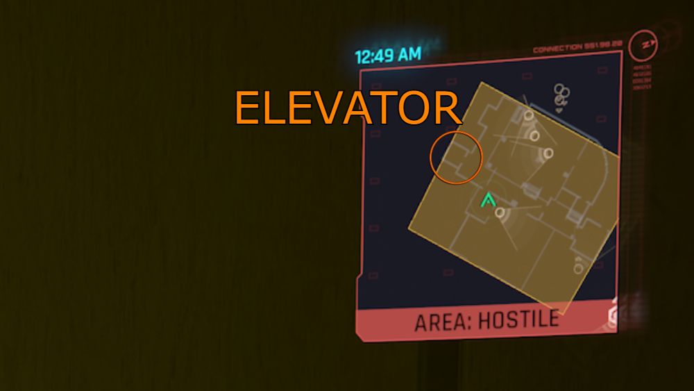 Cyberpunk 2077 Phantom Liberty Screenshot Of NCPD Ground Floor On Mini-Map With Elevator Circled