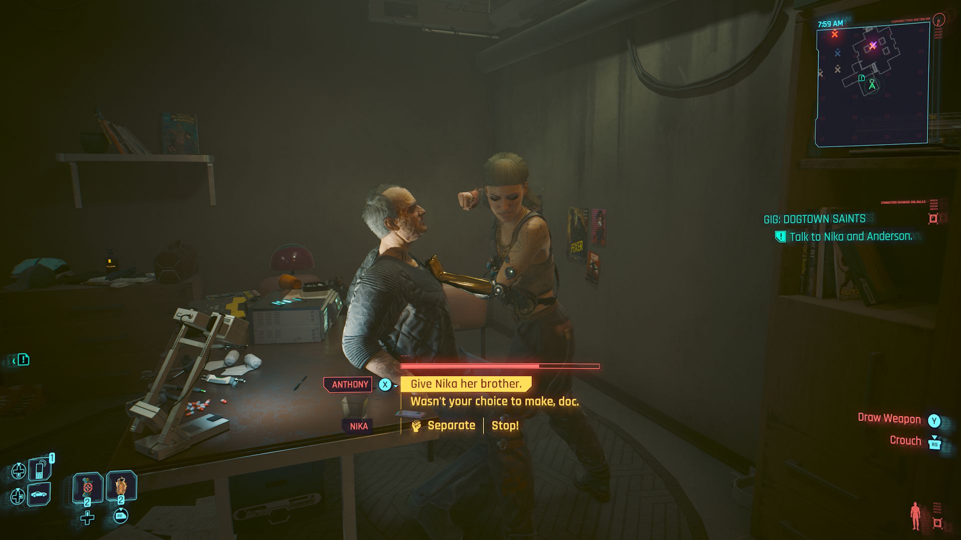 Cyberpunk 2077 Phantom Liberty Screenshot Of Nika Punching Anderson With Dialog Options