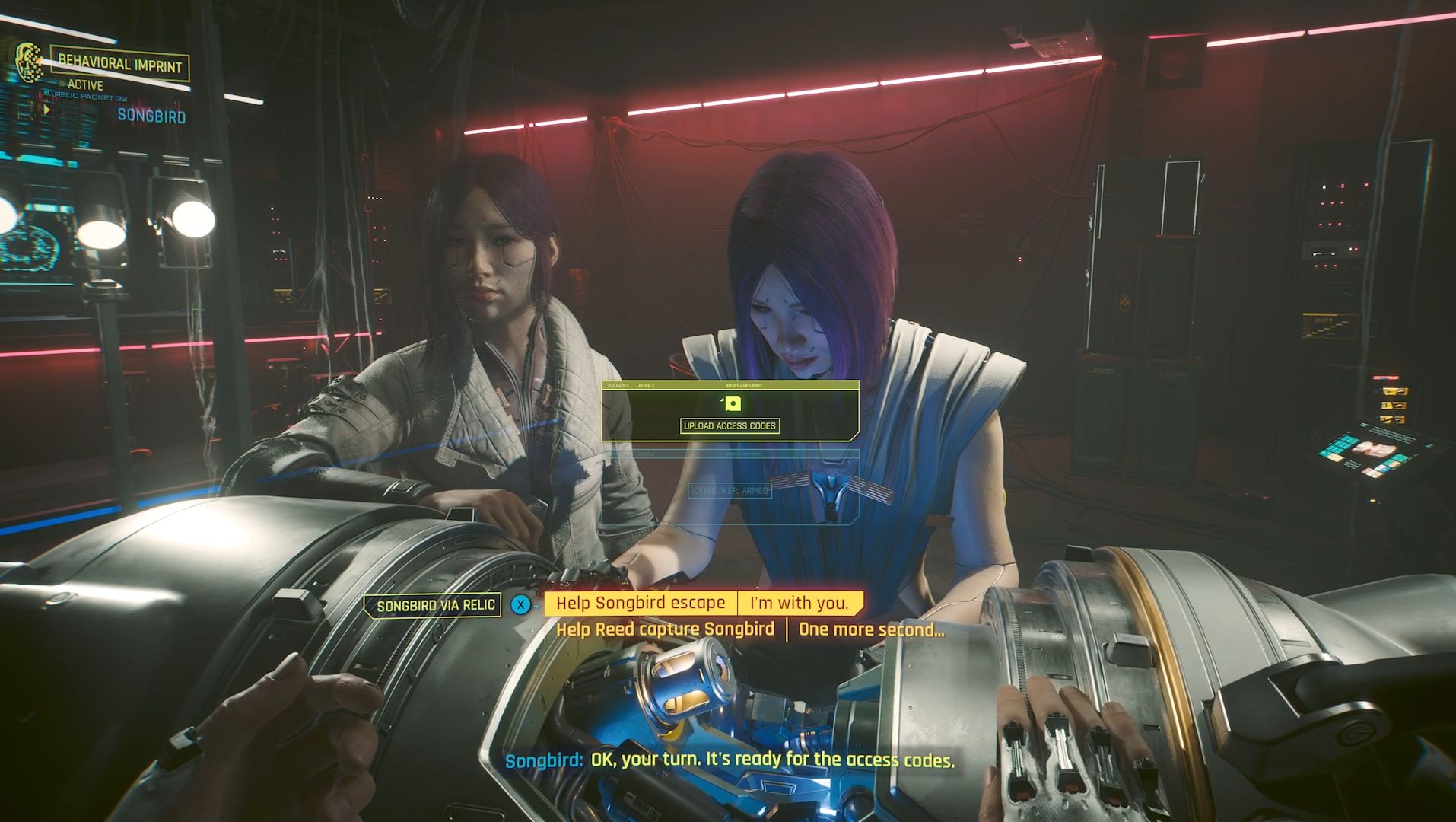 Cyberpunk 2077 Phantom Liberty Screenshot Of Songbird At Neural Matric with you making So Mi Or Reed Choice