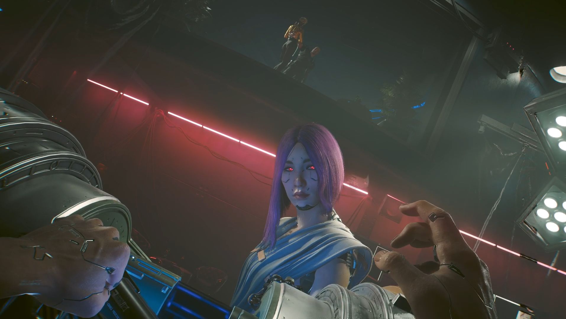 Cyberpunk 2077 Phantom Liberty Screenshot Of Songbird With Red Eyes With Hansen Killing Alex In Background