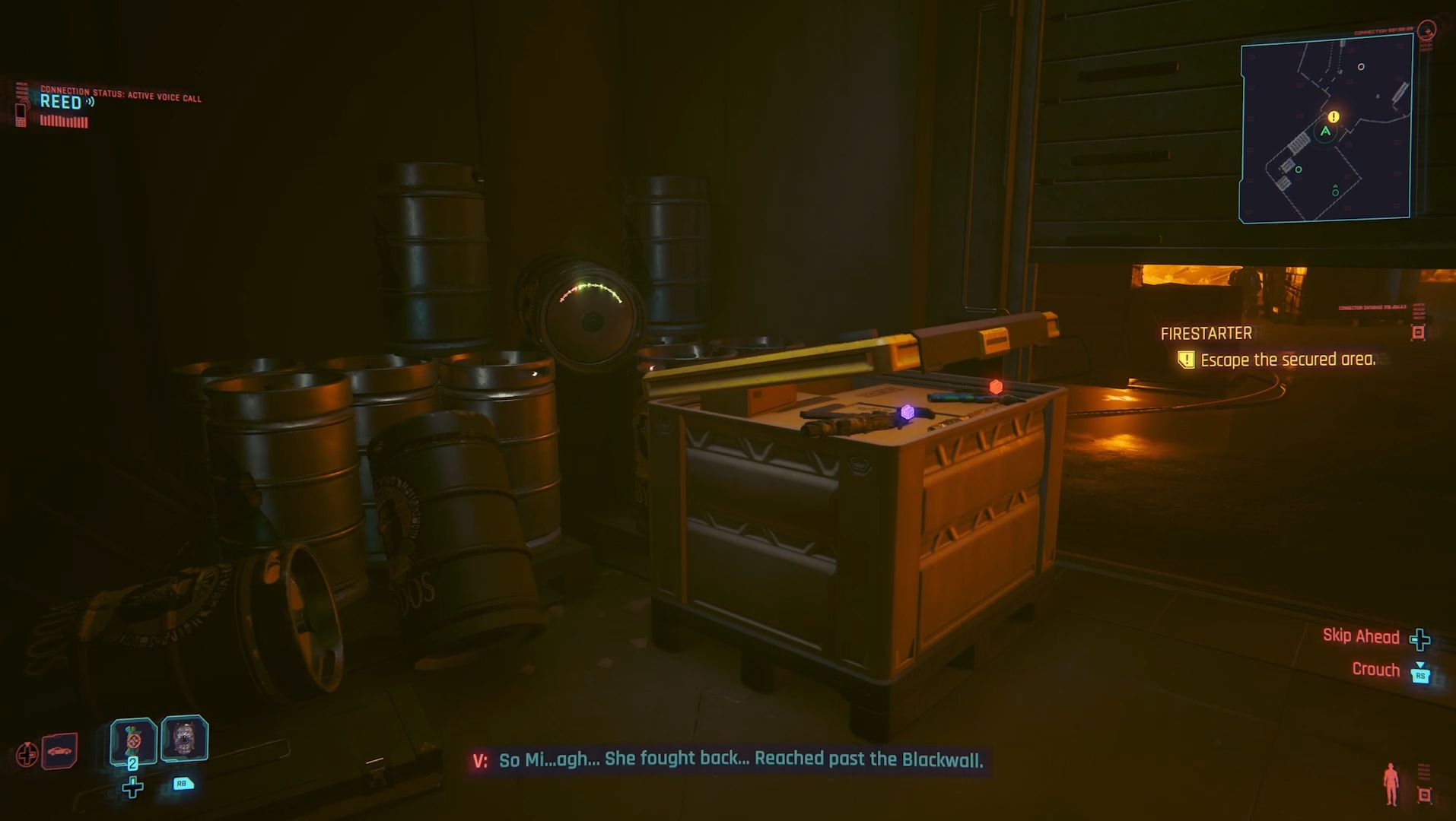 Cyberpunk 2077 Phantom Liberty Screenshot Of Weapons In Box Next To Garage Door