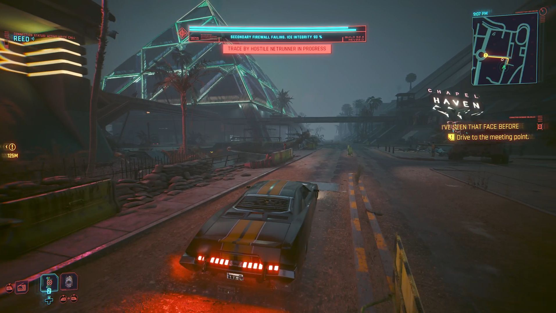 Cyberpunk Phantom Liberty Screenshot Of Driving Car while the Ice integrity lowers
