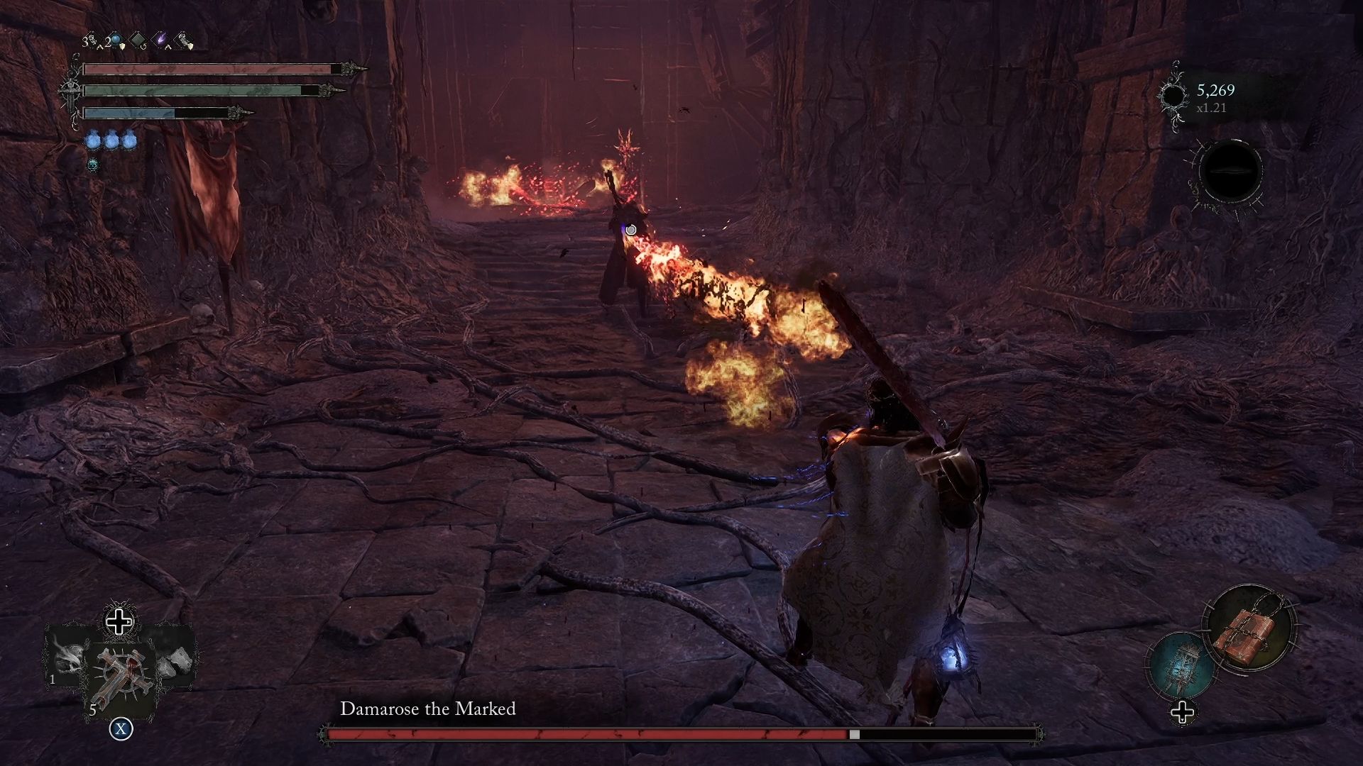 Damarose The Marked unleashing a stream of fire from her hand Lords of the Fallen