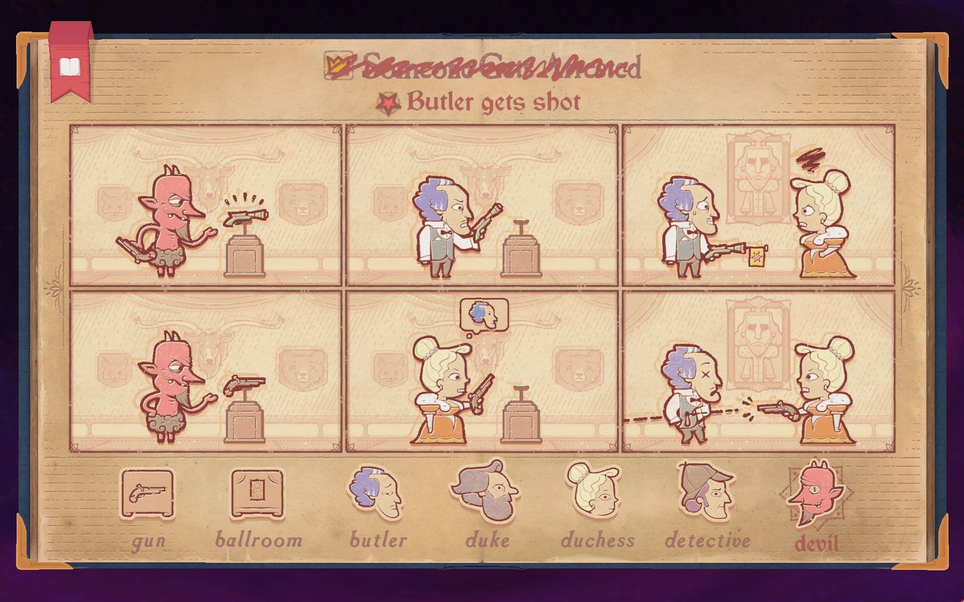 The solution to the devil section of Chapter 6 in Storyteller, showing the Butler getting shot.