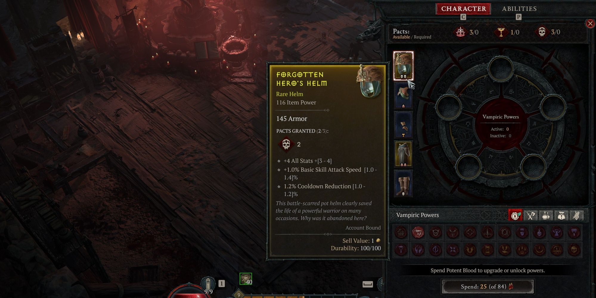 Diablo 4 Season of Blood Vampiric Powers Interface