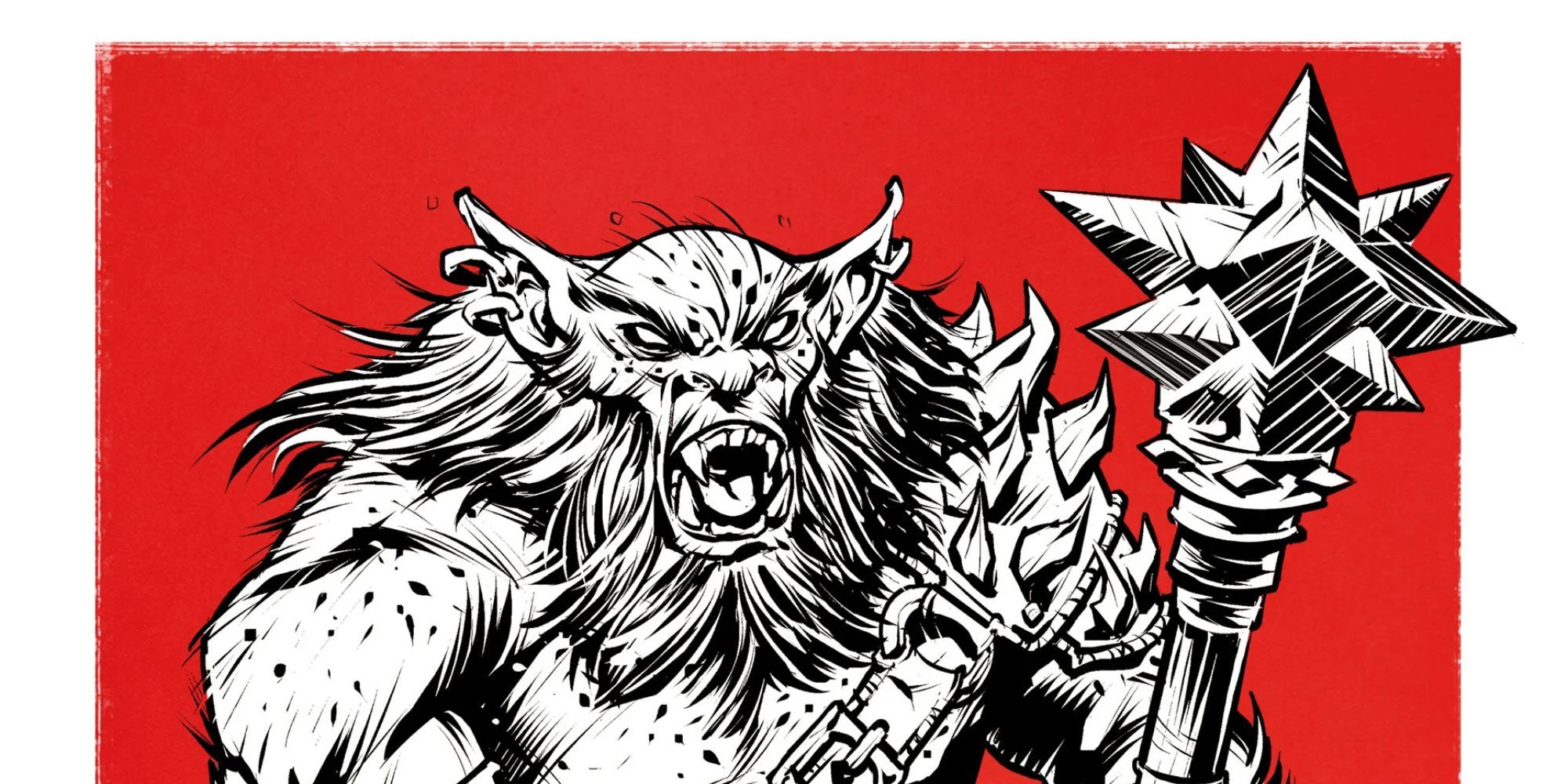 A DND Beast yelling with a mace