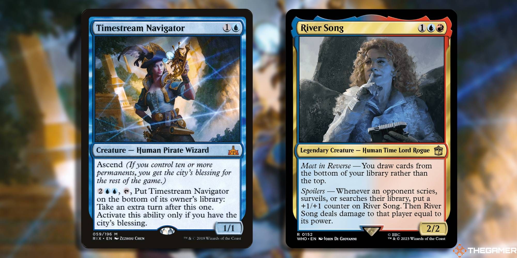 Image of Timestream Navigator and River Song cards in Magic: The Gathering