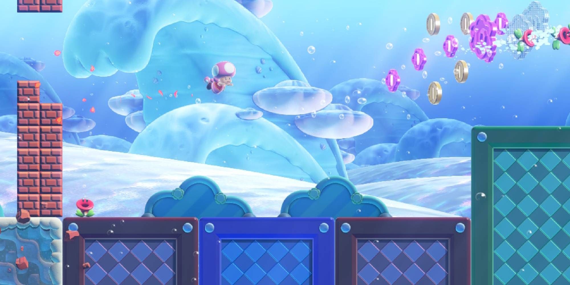 toadette swimming using dolphin kick