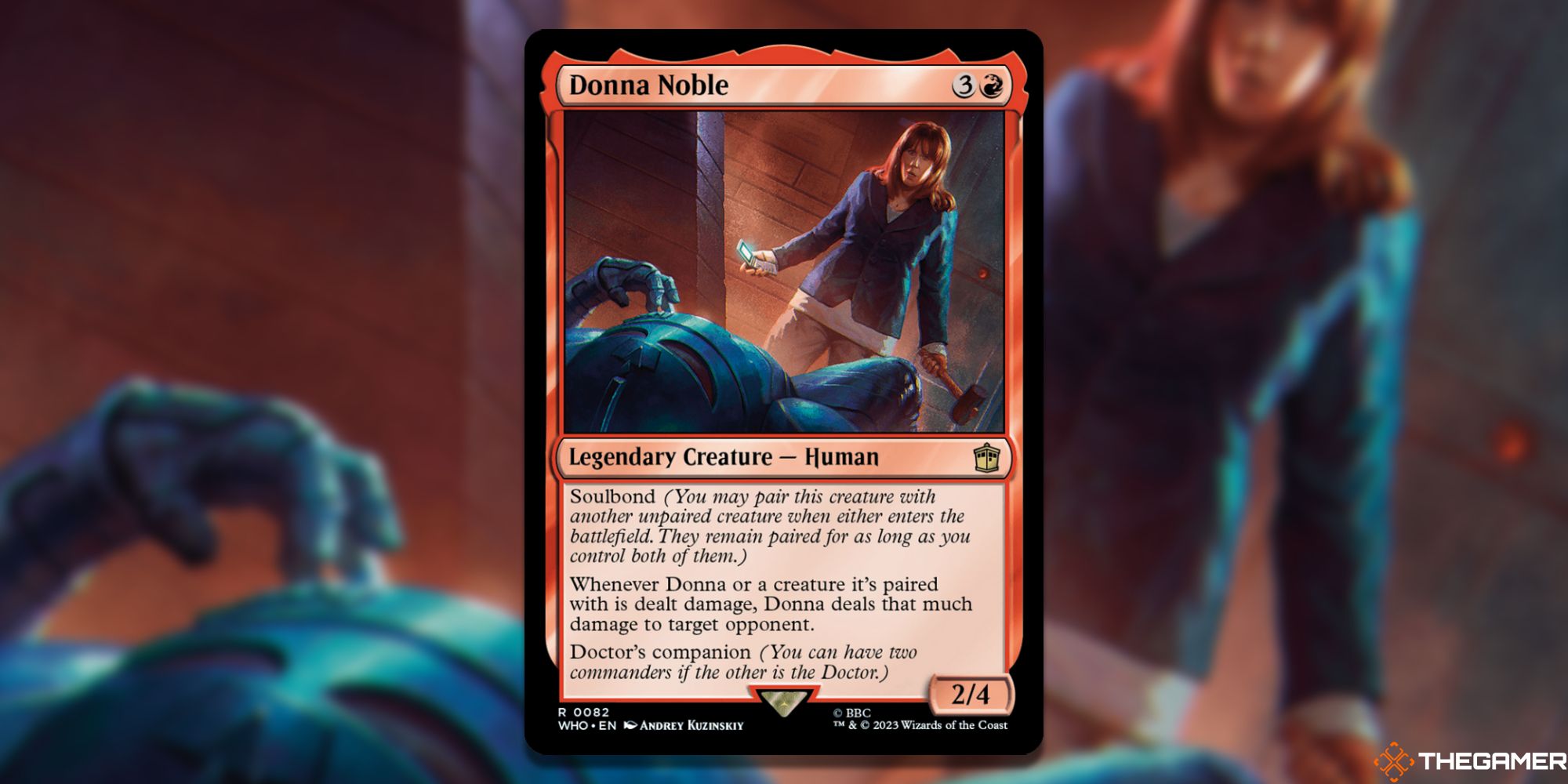Image of the Donna Noble card in Magic: The Gathering, with art by Andrey Kuzinskiy