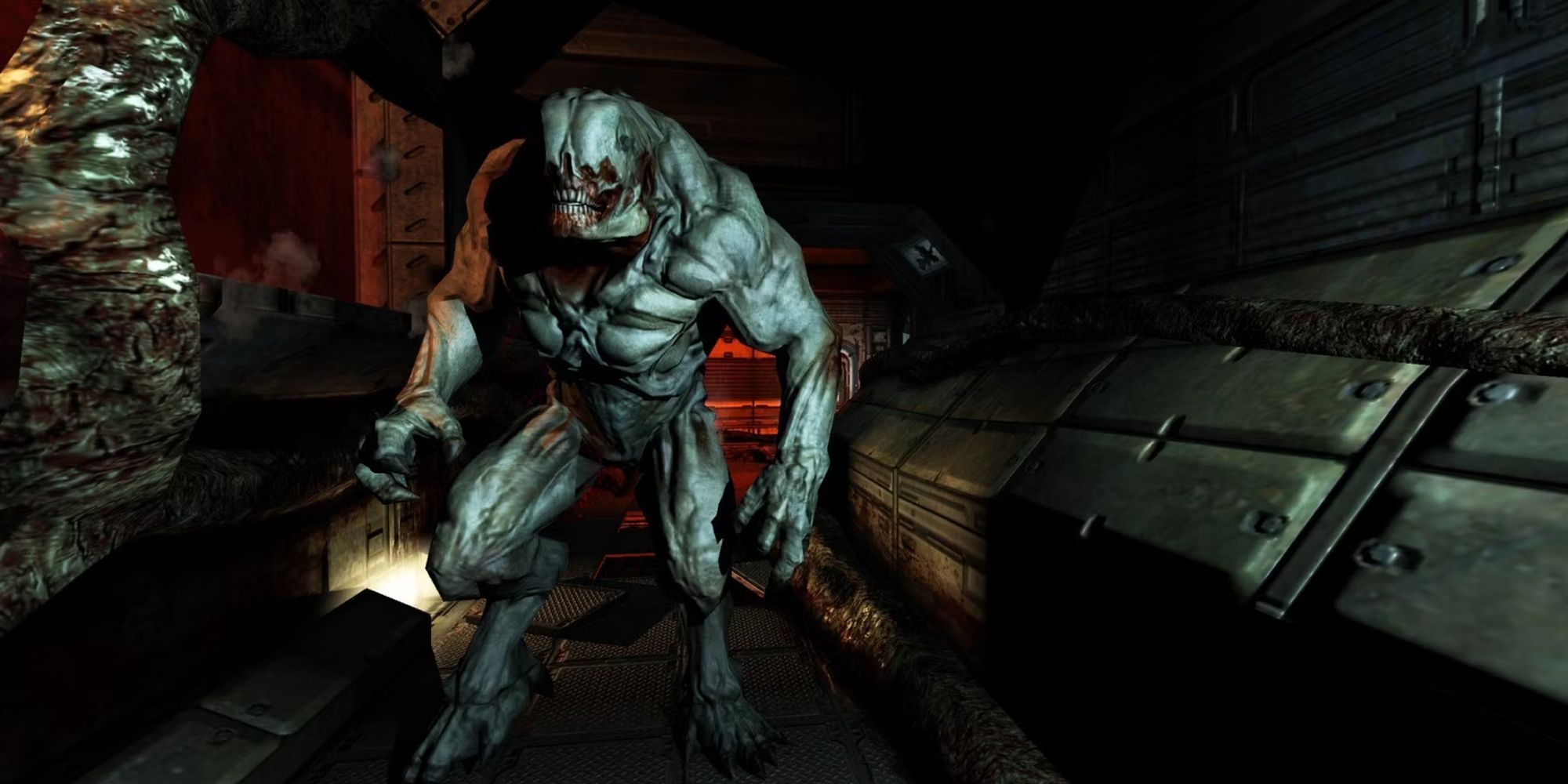 Doom 3 - The Player Encountering A Large Demon.