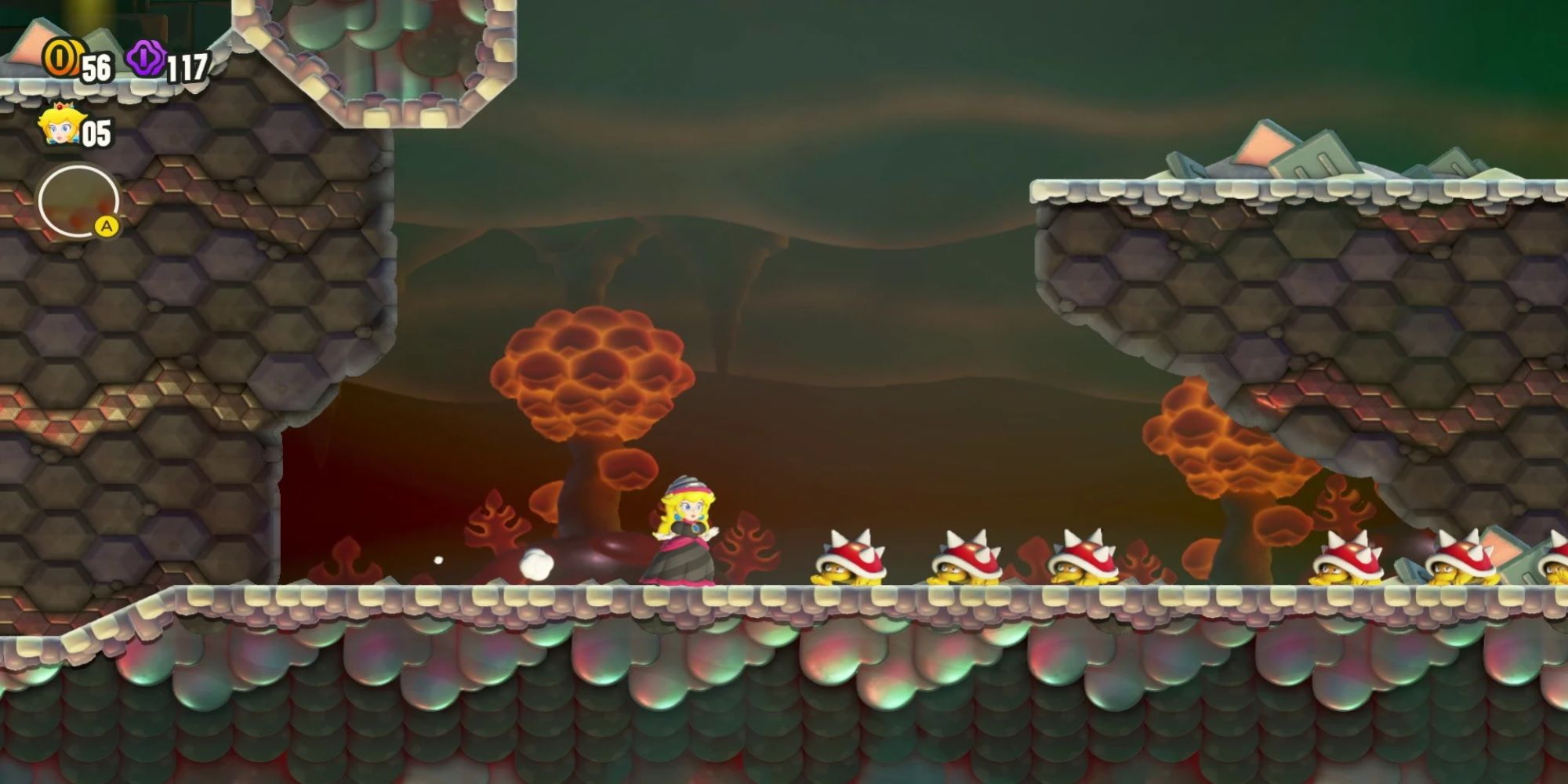 Drill Peach versus several spiky enemies in Super Mario Bros Wonder