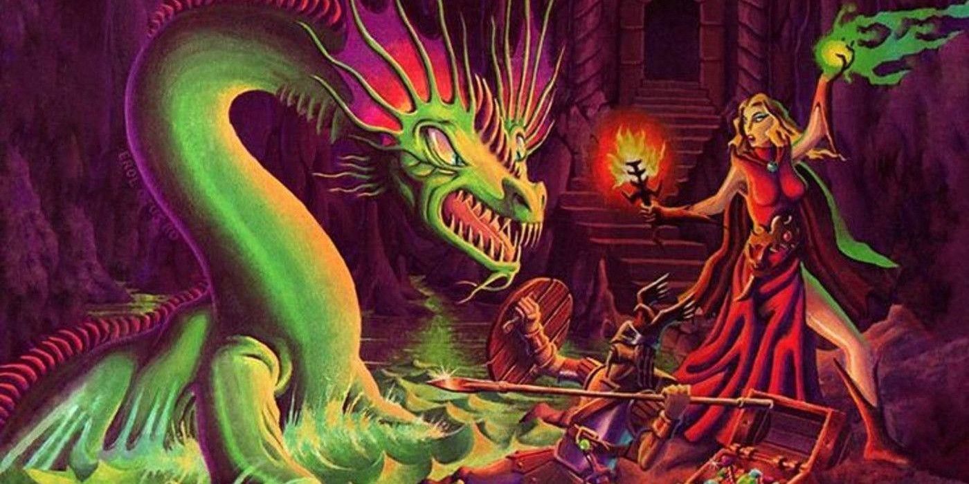 A wizard and fighter battle a dragon