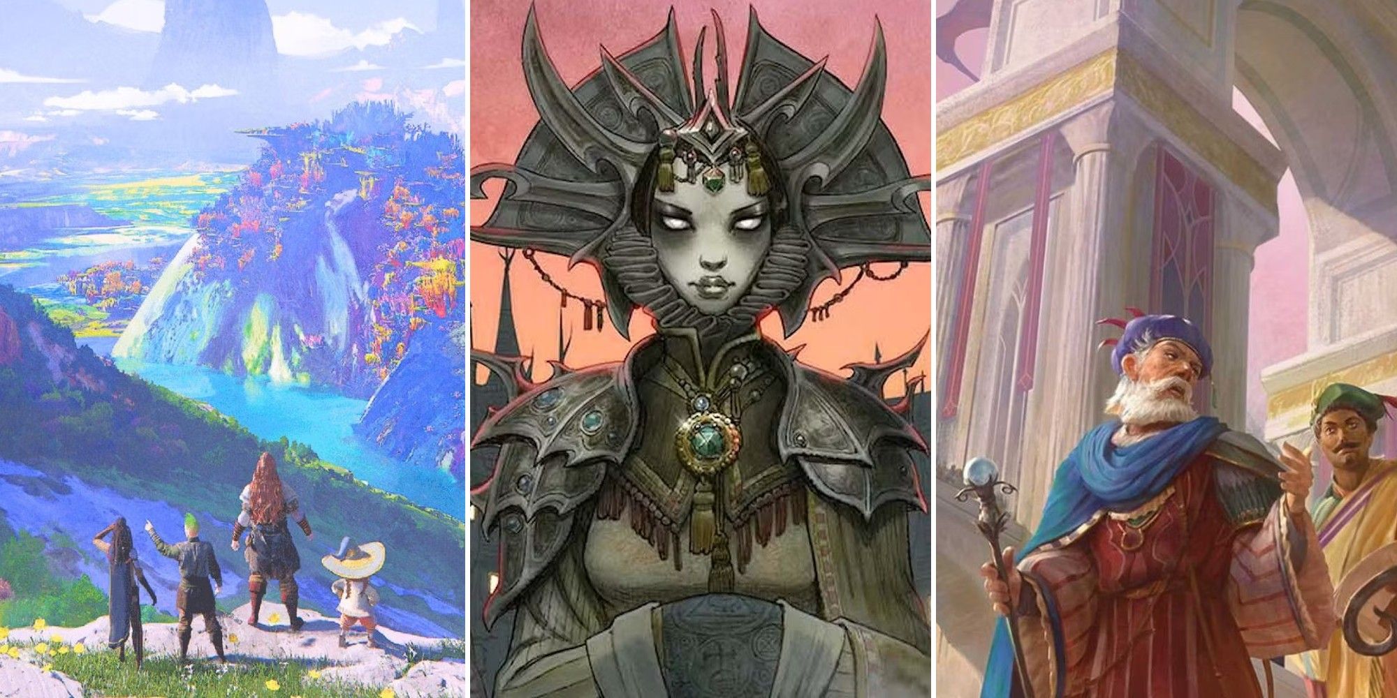 Dungeons & Dragons collage showing the Outlands, the Lady of Pain and Sigil from the inside.