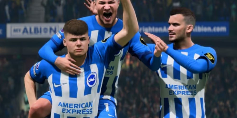 EA Sports FC 24, Screenshot Of Brighton's Evan Ferguson Celebratin A Goal With His Teammates