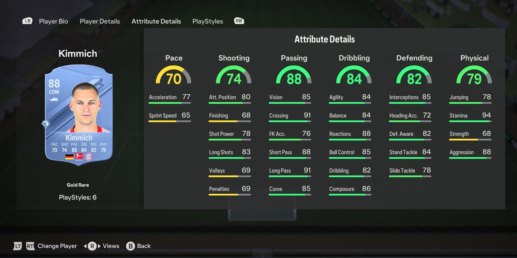 Joshua Kimmich's attributes in EA Sports FC 24.