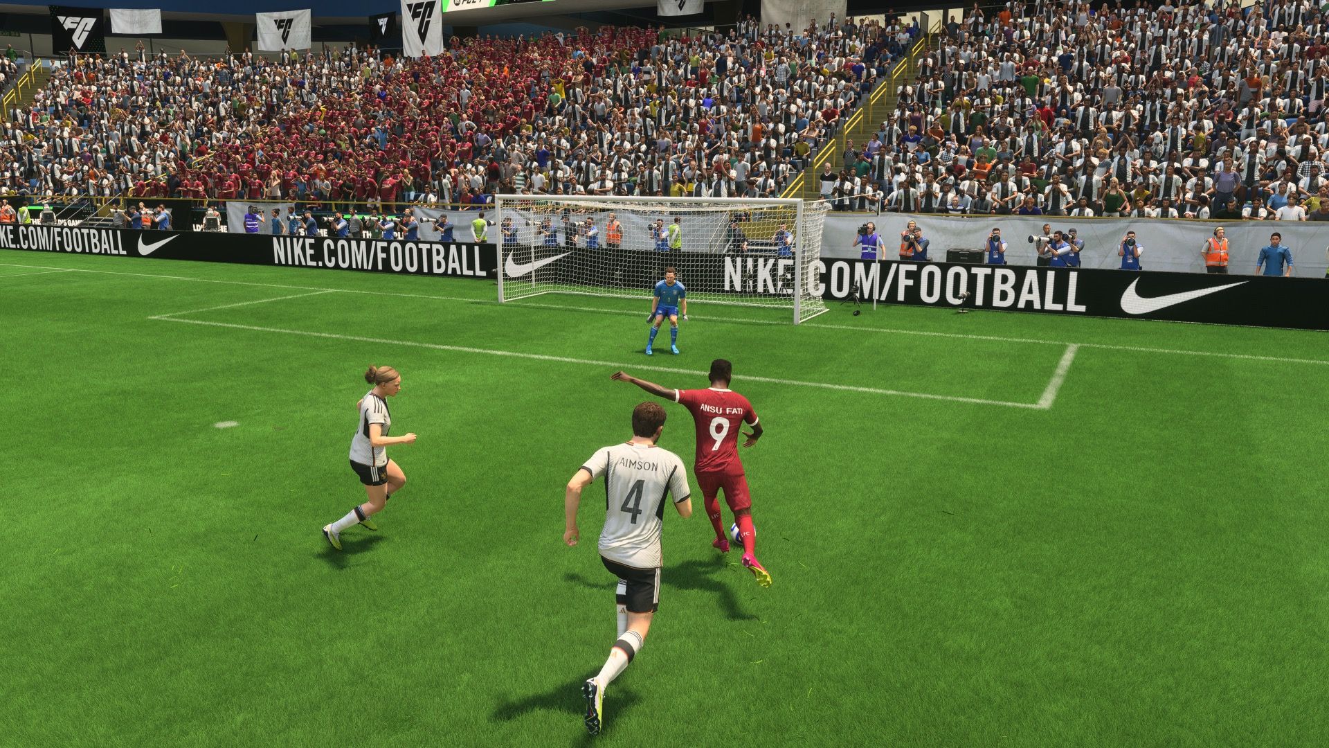 Ansu Fati does a power shot while through on goal in EA Sports FC 24.