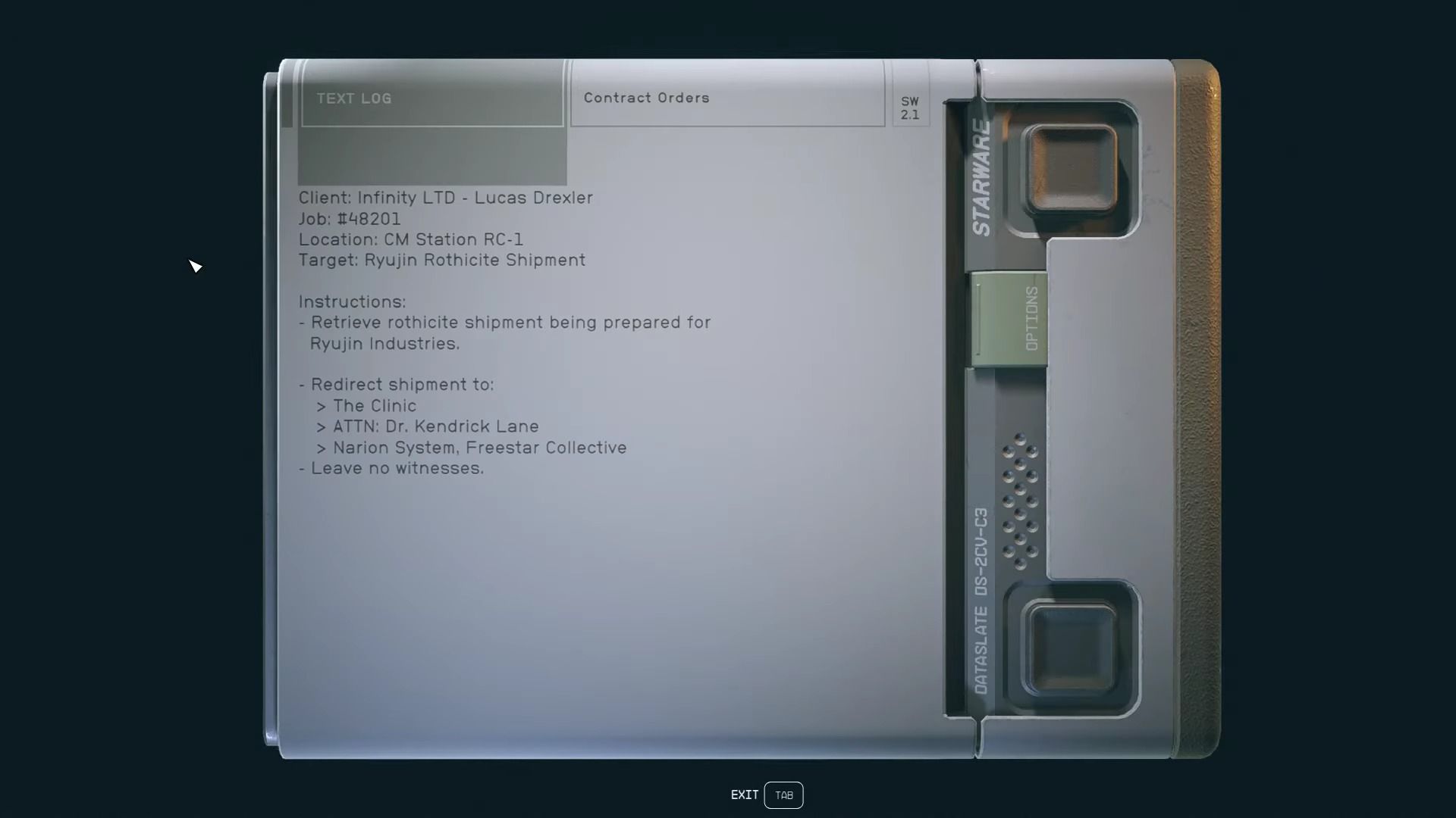 A screenshot of the Ecliptic Contract Orders in a player's inventory.