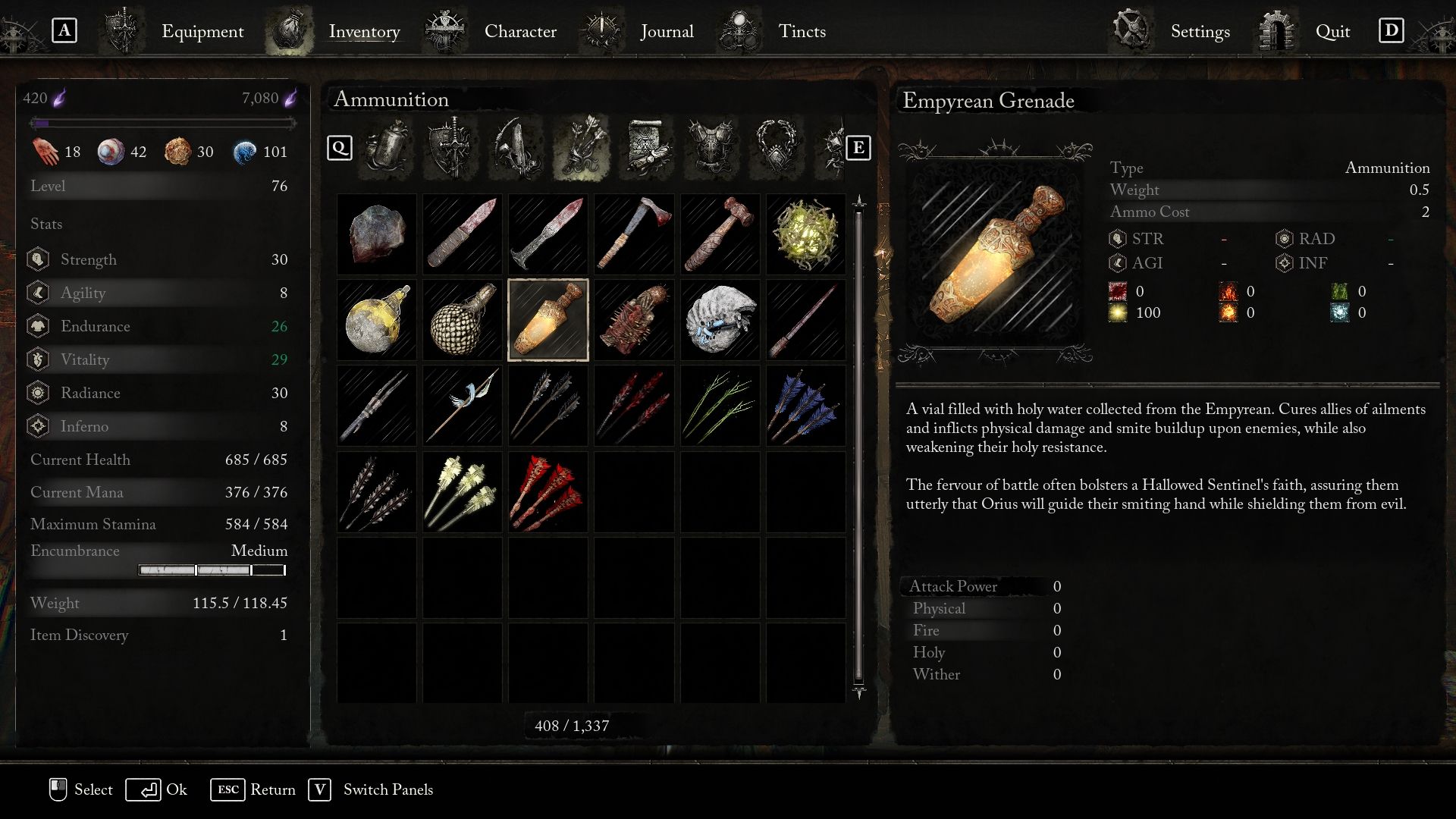 Empyrean Grenade description in Lords of the Fallen