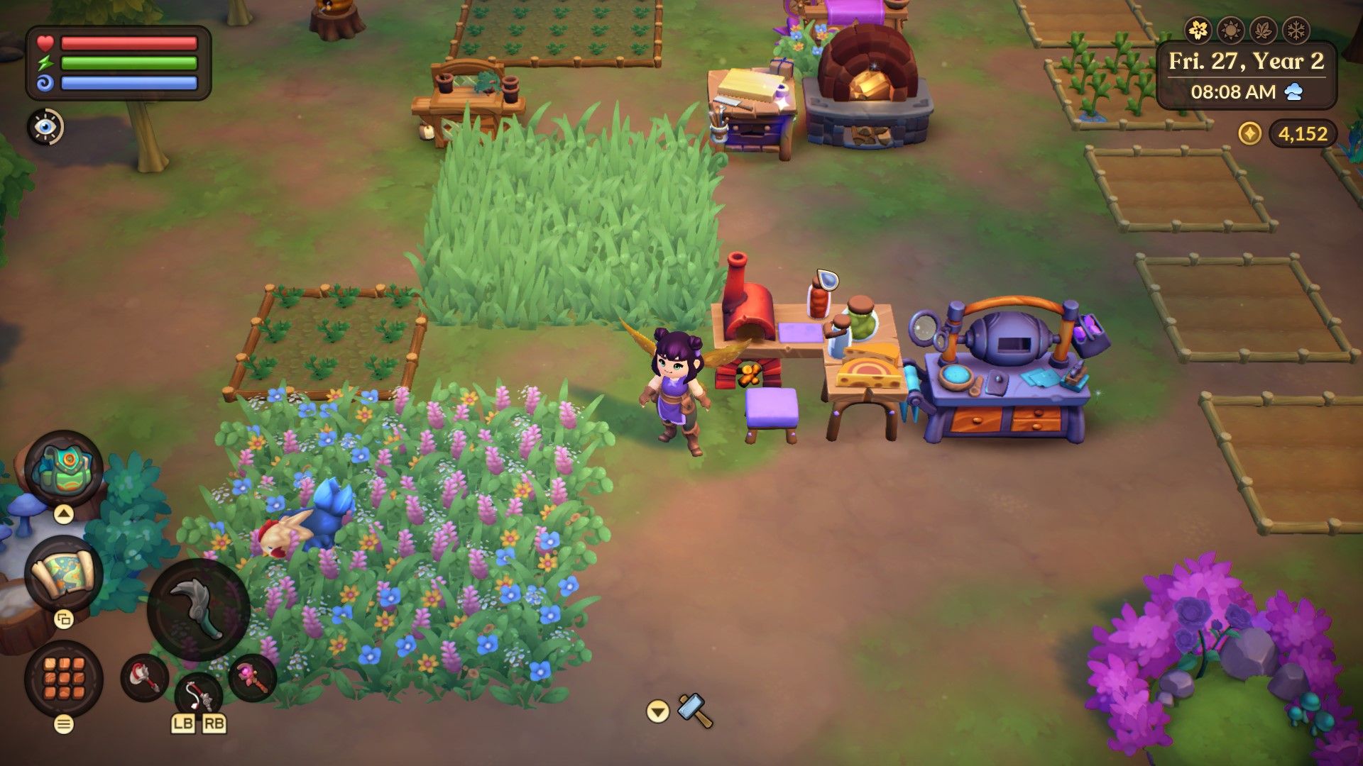 Fae Farm avatar standing next to an Artisan Table used for crafting.