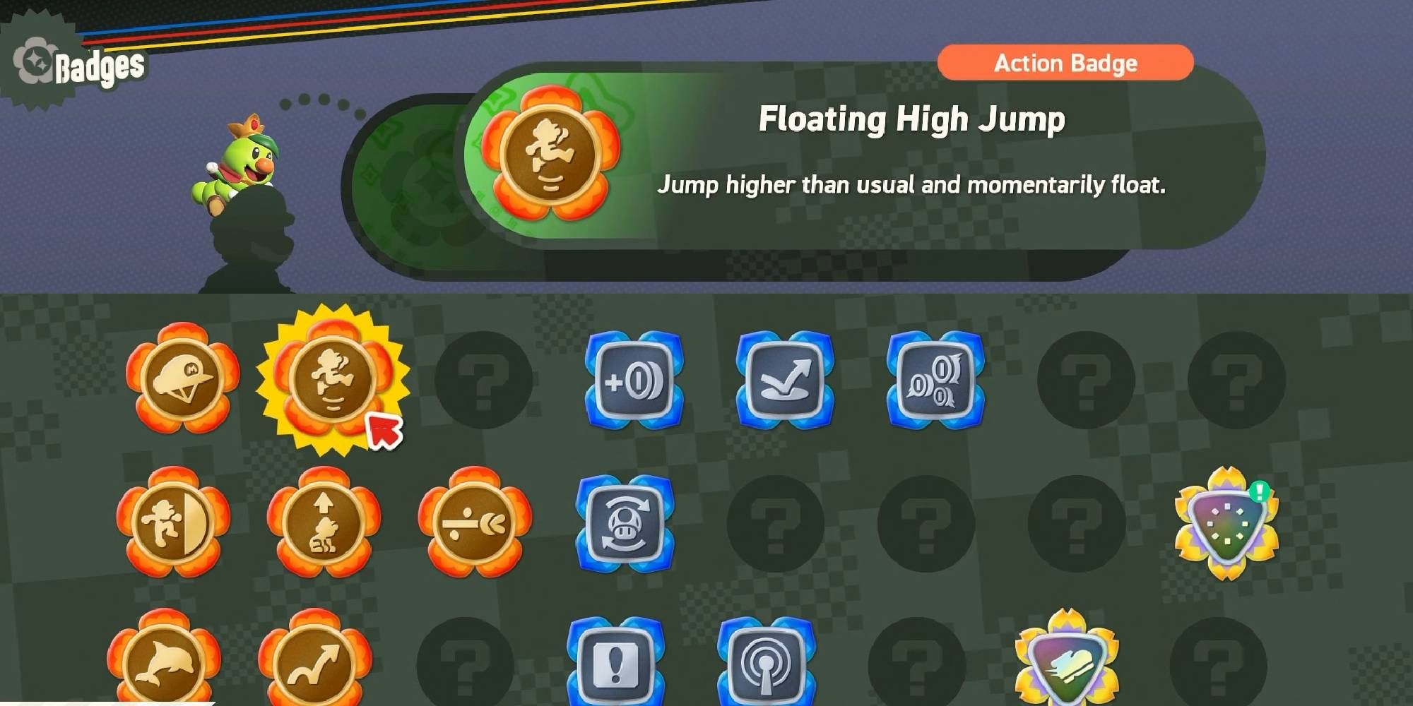 mario wonder badge menu