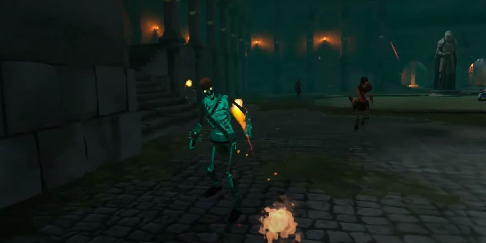 fighting a skeleton with flames dungeons of enternity