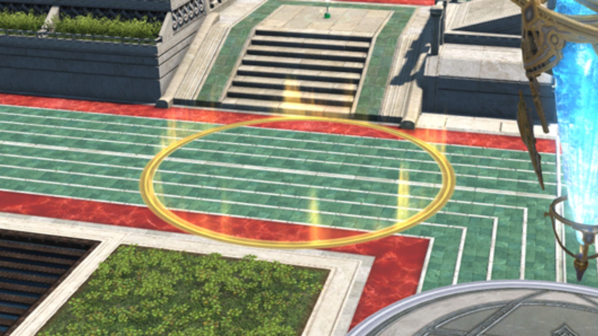 A circle highlighting where the trailing team must bring the Crystal in Crystalline Conflict to take the lead in Final Fantasy 14